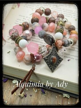 Statement + RHODONITE PINK QUARTZ BRACELET stack